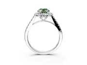 Halo Engagement Ring Setting for Fancy Green Oval Center with Raised Halo, Pave Band and Prong Head in Platinum