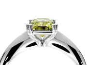 Solitaire Engagement Ring Setting for Fancy Yellow Emerald Cut Center with Reverse Tapered Band and Prong Head in Platinum