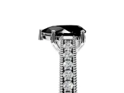 Solitaire Engagement Ring Setting for Fancy Black Pear-Shaped Center with Engraved Pave Band and Prong Head in Sterling Silver