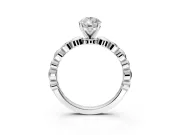 Solitaire Engagement Ring Setting for Pear-Shaped Center with Beaded Bezel Station Band and Prong Head in White Gold