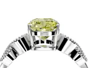 Leaf Engagement Ring Setting for Fancy Yellow Cushion Cut Center with Milgrain Accent Band and Prong Head in Sterling Silver