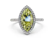 Halo Engagement Ring Setting for Fancy Yellow Marquise Center with Pave Accents, Heart Basket and Prong Head in Platinum