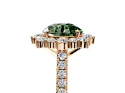 Halo Engagement Ring Setting for Fancy Green Round Cut Center with Single-Row Pave, Open Basket and Prong Head in Rose Gold