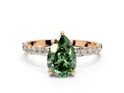 Solitaire Engagement Ring Setting for Fancy Green Pear-Shaped Center with Pave Accents and Prong Head in Rose Gold