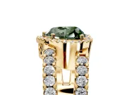Halo Engagement Ring Setting for Fancy Green Heart-Shaped Center with Wide-Open Pave Split Shank and Prong Head in Yellow Gold