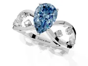 Solitaire Engagement Ring Setting for Fancy Blue Pear-Shaped Center with Criss-Cross Accent Band and Prong Head in Platinum