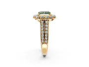 Large Accent Halo Engagement Ring Setting for Fancy Green Radiant Cut Center with Pave Split Shank and Prong Head in Yellow Gold