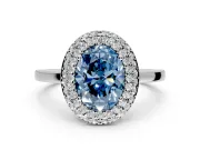 Halo Engagement Ring Setting for Fancy Blue Oval Center with Plain Tapered Band and Prong Head in Platinum