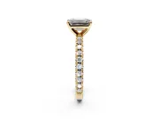 Solitaire Engagement Ring Setting for Emerald Cut Center with Fine Pave Band and Claw Prong Head in Yellow Gold