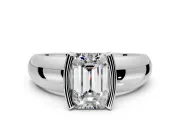Tension Engagement Ring Setting for Emerald Cut Center with Wide Flat Band and Tension Head in Sterling Silver