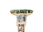 Channel-Set Engagement Ring Setting for Fancy Green Marquise Center with Baguette Band and Prong Head in Rose Gold