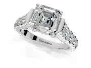 Solitaire Engagement Ring Setting for Asscher Cut Center with Pave Cathedral Shoulders and Prong Head in Platinum
