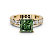 Solitaire Engagement Ring Setting for Fancy Green Princess Cut Center with Channel-Set Accents and Prong Head in Yellow Gold