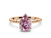 Solitaire Engagement Ring Setting for Fancy Pink Pear-Shaped Center with Plain Twisted Rope Band and Prong Head in Rose Gold