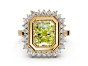 Halo Engagement Ring Setting for Fancy Yellow Radiant Cut Center with Milgrain Bezel Rim, Plain Band and Prong Head in Yellow Gold