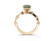Solitaire Engagement Ring Setting for Fancy Green Princess Cut Center with Bezel Station Band and Prong Head in Rose Gold