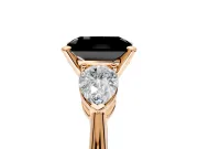 3 Stone Engagement Ring Setting for Fancy Black Radiant Cut Center with Large Pear-Shaped Accents and Prong Head in Rose Gold
