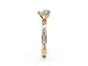 Solitaire Engagement Ring Setting for Heart-Shaped Center with Channel Baguette Band and Prong Head in Yellow Gold
