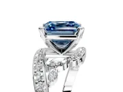 Solitaire Engagement Ring Setting for Fancy Blue Asscher Cut Center with Pave Bypass Twist Band and Prong Head in Platinum