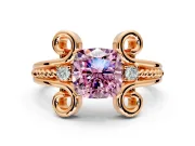 Solitaire Engagement Ring Setting for Fancy Pink Cushion Cut Center with Twisted Band and Scroll Prong Head in Rose Gold