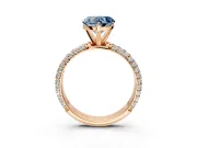 Solitaire Engagement Ring Setting for Fancy Blue Heart-Shaped Center with Domed Multi-Row Pave Band and Prong Head in Rose Gold