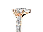 Baguette Engagement Ring Setting for Pear-Shaped Center with Alternating Bar-Set Band and Prong Head in Rose Gold