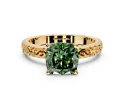 Solitaire Engagement Ring Setting for Fancy Green Cushion Cut Center with Scrollwork Band and Prong Head in Yellow Gold