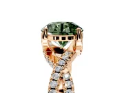 Solitaire Engagement Ring Setting for Fancy Green Round Cut Center with Narrow Twist Pave Band and Prong Head in Rose Gold
