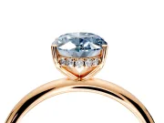 Hidden Halo Engagement Ring Setting for Fancy Blue Oval Center with Thin Round-Wire Band and Prong Head in Rose Gold