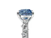Solitaire Engagement Ring Setting for Fancy Blue Cushion Cut Center with Trailing Leaf Accent Band and Prong Head in Platinum