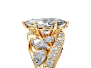 Halo Engagement Ring Setting for Marquise Center with Marquise and Pave Bypass Band and Prong Head in Yellow Gold