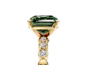 Solitaire Engagement Ring Setting for Fancy Green Asscher Cut Center with Bezel-Dot Beaded Band and Prong Head in Yellow Gold