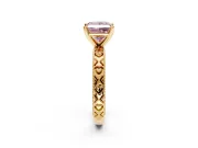 Solitaire Engagement Ring Setting for Fancy Pink Princess Cut Center with XO Engraved Band and Prong Head in Yellow Gold