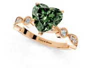 Solitaire Engagement Ring Setting for Fancy Green Heart-Shaped Center with Milgrain Bezel Accents and Prong Head in Rose Gold