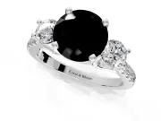 3 Stone Engagement Ring Setting for Fancy Black Round Cut Center with Crossover Basket, Pave Band and Prong Head in Platinum