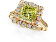 Milgrain Halo Engagement Ring Setting for Fancy Yellow Princess Cut Center with Bezel Point Accents and Prong Head in Yellow Gold