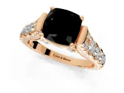 Solitaire Engagement Ring Setting for Fancy Black Cushion Cut Center with Pave Cathedral Shoulders and Prong Head in Rose Gold