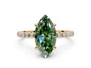 Solitaire Engagement Ring Setting for Fancy Green Marquise Center with Fine Pave Narrow Band and Prong Head in Rose Gold