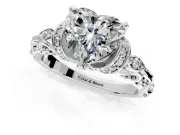 Solitaire Engagement Ring Setting for Heart-Shaped Center with Filigree Band and Prong Head in Platinum