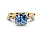 Solitaire Engagement Ring Setting for Fancy Blue Round Cut Center with Half-Pave Crossover Band and Prong Head in Yellow Gold