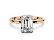 Hidden Halo Engagement Ring Setting for Emerald Cut Center with Plain Band and Tall Prong Head in Rose Gold