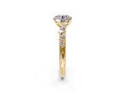 Cluster Engagement Ring Setting for Round Cut Center with Round Cut Accent Band and Prong Head in Yellow Gold