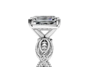 Solitaire Engagement Ring Setting for Emerald Cut Center with Marquise Panel Band and Prong Head in Sterling Silver