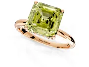 Hidden Halo Engagement Ring Setting for Fancy Yellow Asscher Cut Center with Thin Round-Wire Band and Prong Head in Rose Gold