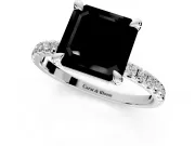 Solitaire Engagement Ring Setting for Fancy Black Asscher Cut Center with Fine Pave Narrow Band and Prong Head in Platinum