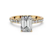 Open Basket Engagement Ring Setting for Emerald Cut Center with Pave Band and Prong Head in Yellow Gold
