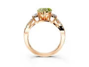 3 Stone Engagement Ring Setting for Fancy Yellow Heart-Shaped Center with Pave Split Shank and Prong Head in Rose Gold