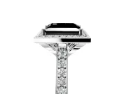 Halo Engagement Ring Setting for Fancy Black Princess Cut Center with Pave Accents, Heart Basket and Prong Head in White Gold