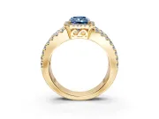 Halo Engagement Ring Setting for Fancy Blue Radiant Cut Center with Wide-Open Pave Split Shank and Prong Head in Yellow Gold