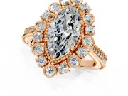 Milgrain Halo Engagement Ring Setting for Marquise Center with Bezel Point Accents and Prong Head in Rose Gold